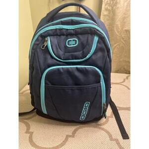 OGIO Tribune Laptop Backpack in navy and aqua trim, MSRP $109